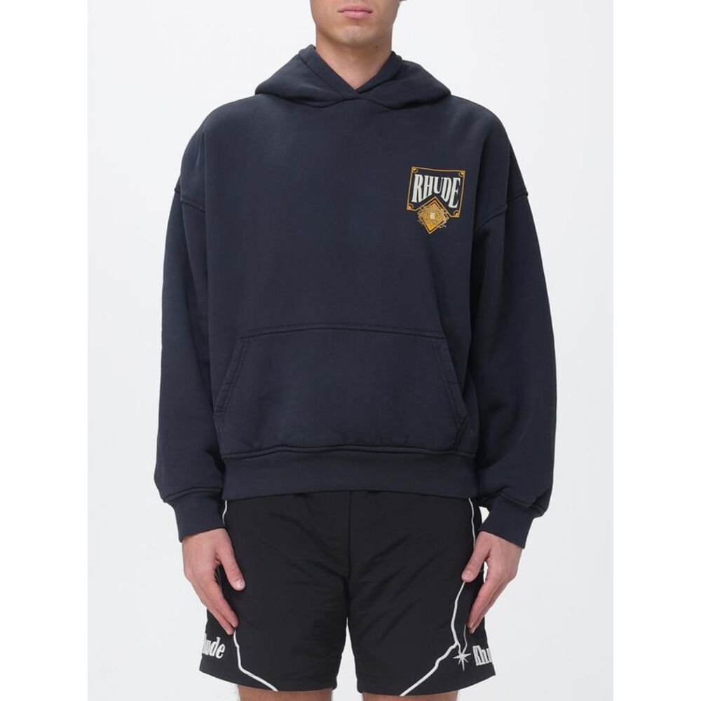 Rhude Men Oversized Cotton Hoodie Rhude With Contrast Logo